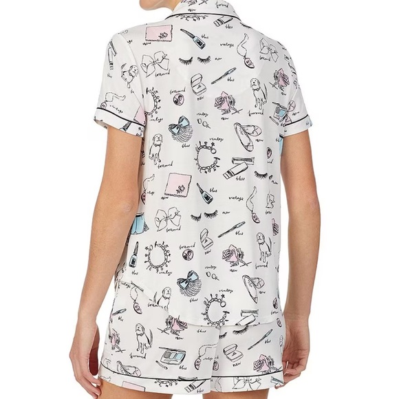 Kate Spade Printed Notch Collar Short Sleeve Jersey Knit Shorty Bridal P… - Picture 2 of 11